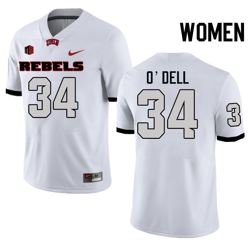 Women #34 Tyray O'Dell UNLV Rebels College Football Jerseys Stitched-White